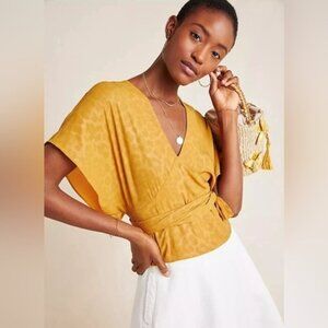 NWT ANTHROPOLOGIE Current Air Tie Wrap V Neck Open Back Leopard Print Top SMALL‎